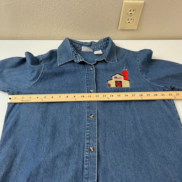 Blair Women's Button Down Shirt Size Large L Blue‎ Denim Long Sleeve Embroidered - Picture 12 of 14